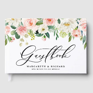 Watercolor Romantic Peach Florals II Wedding Guest Book