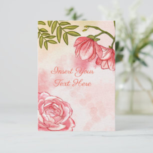 Watercolor Romantic Roses Floral  Card