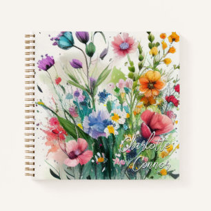 Watercolor Romantic Wildflowers Personalised Notebook