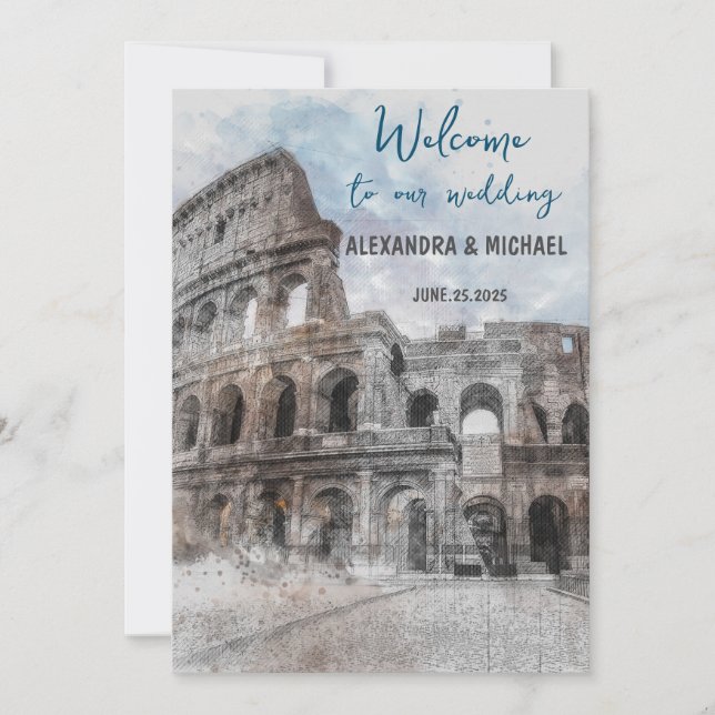 Watercolor Rome, Italy Invitation (Front)
