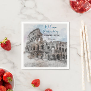 Watercolor Rome Italy Napkins – Colosseum & Italia