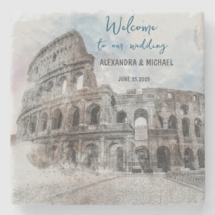 Watercolor Rome, Italy Stone Coaster