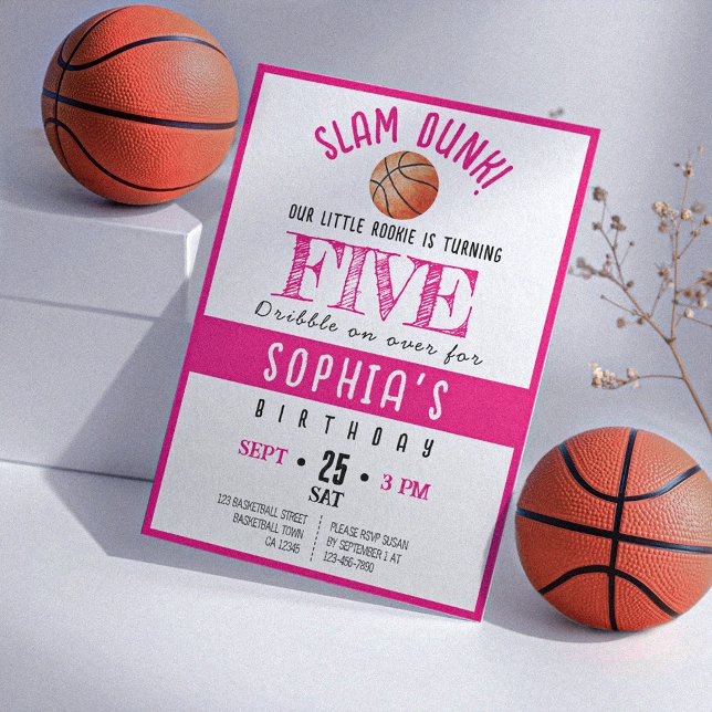 Watercolor Rookie Basketball Girl Birthday Invitation (Creator Uploaded)