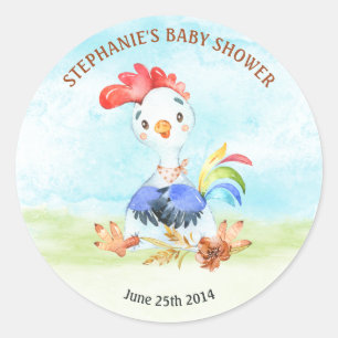Watercolor Rooster Baby Shower Farm Classic Round Sticker