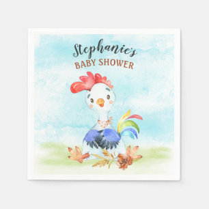 Watercolor Rooster Baby Shower Farm Napkin