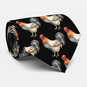 Watercolor Rooster Farm Animal Neck Tie
