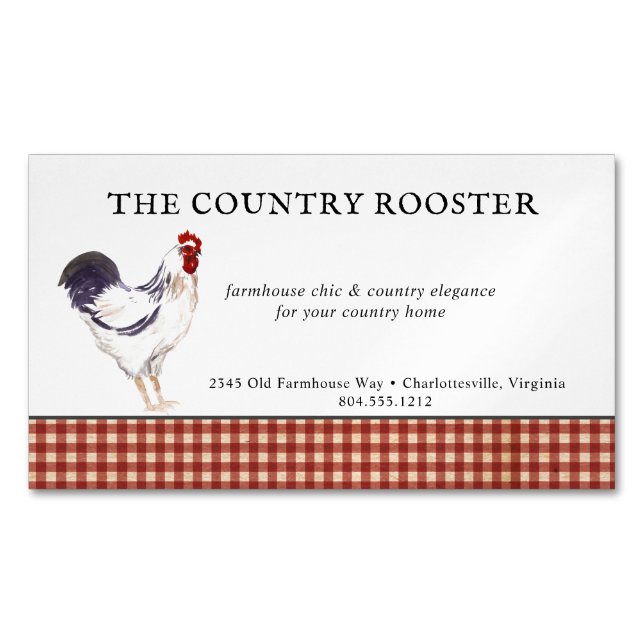 Watercolor Rooster Farmhouse Business Card Magnet  (Front)