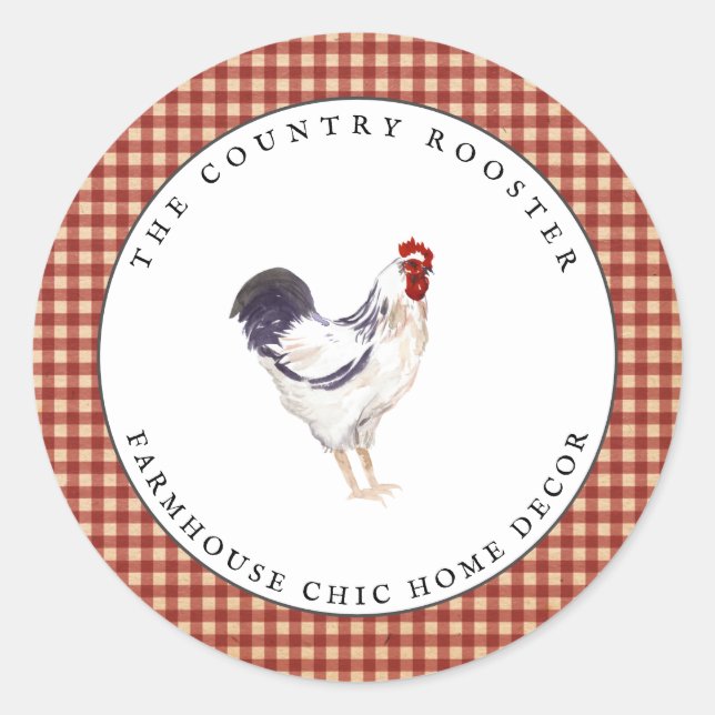 Watercolor Rooster Farmhouse Country Round Label (Front)
