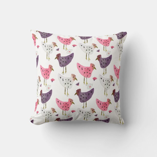 Watercolor Rooster Floral Pattern     Cushion (Front)