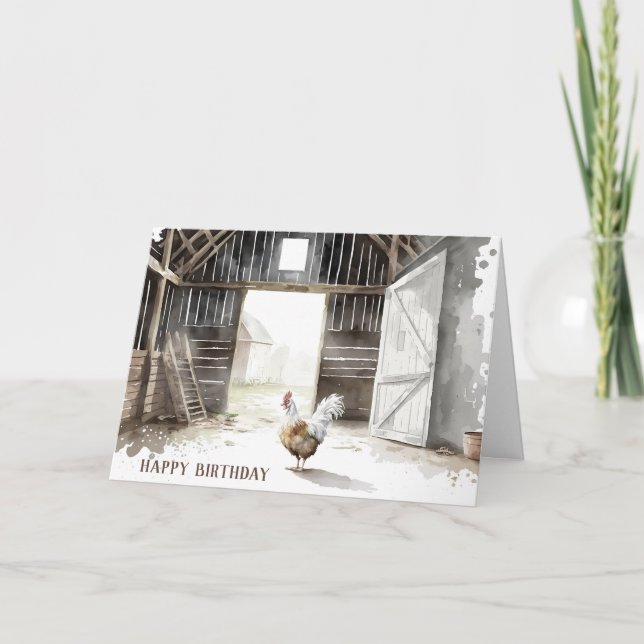 Watercolor Rooster For Birthday Card (Front)