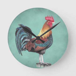 Watercolor Rooster Round Clock