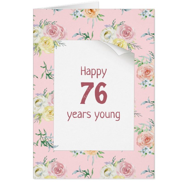 Watercolor Rose 76th Birthday Card (Front)