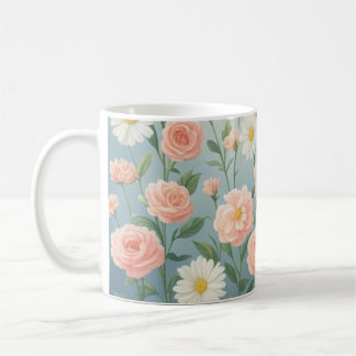 Watercolor Rose and Daisy Flowers Coffee Mug