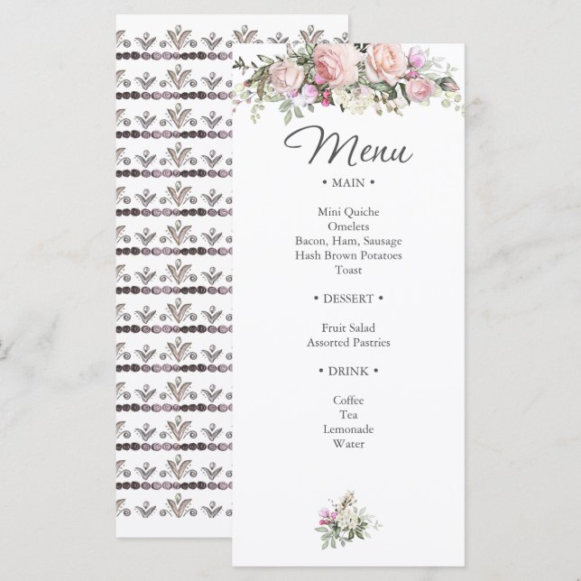 Watercolor Rose and Greenery Floral Shower Menu (Front/Back)