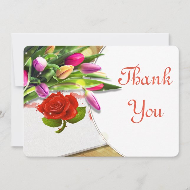 Watercolor rose and Tulip Thank You Card (Front)