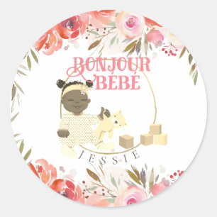 Watercolor Rose Bonjour Girl Baby 3 Classic Round Sticker