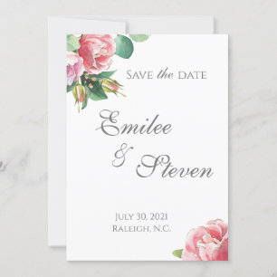 Watercolor Rose Border Wedding Announcement