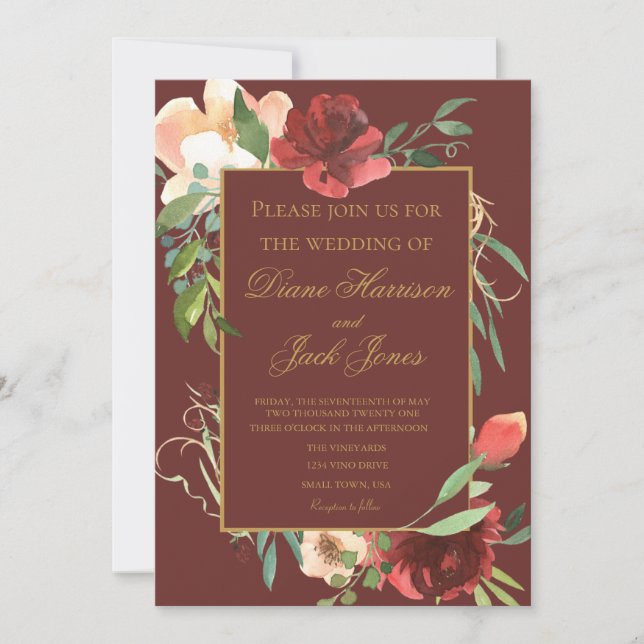 Watercolor Rose Bouquet Frame Invitation (Front)