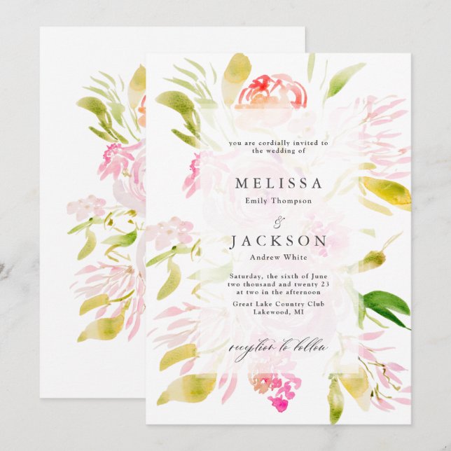 Watercolor Rose bouquet Invitation (Front/Back)