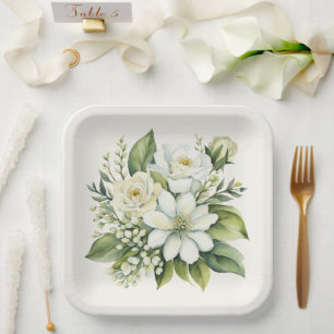 Watercolor Rose Bouquet Paper Plate