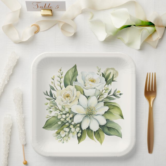 Watercolor Rose Bouquet Paper Plate (Wedding)