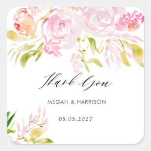Watercolor rose bouquet Thank You Square Sticker