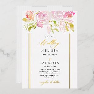 Watercolor Rose bouquet  Wedding Invitation