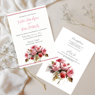 Watercolor Rose Bouquet Wedding Invitation