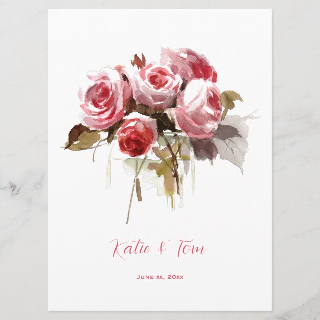 Watercolor Rose Bouquet Wedding Reception Menu (Back)