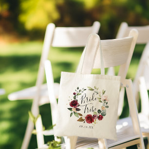 Watercolor Rose Burgundy Floral Wreath Bride Tribe Tote Bag