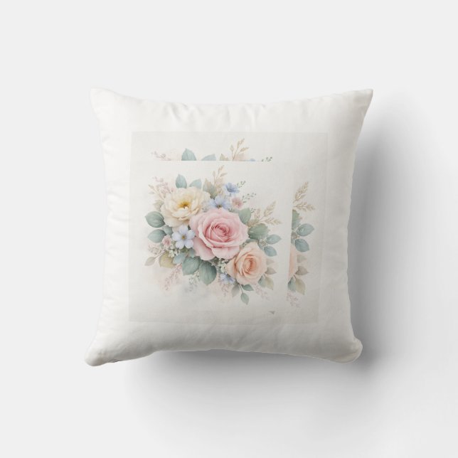 watercolor rose design cushion (Back)