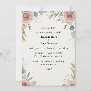 Watercolor Rose Eucalyptus Save the Date Card