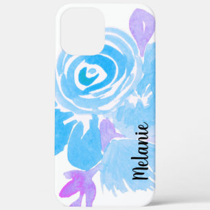Watercolor Rose Floral Blue Purple Monogrammed    iPhone 12 Pro Max Case