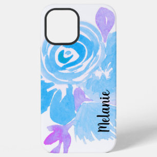 Watercolor Rose Floral Blue Purple Monogrammed iPhone 12 Pro Max Case