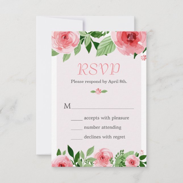 Watercolor Rose Floral Botanical RSVP Respond Card (Front)