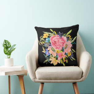 Watercolor Rose Floral Bouquet Cushion