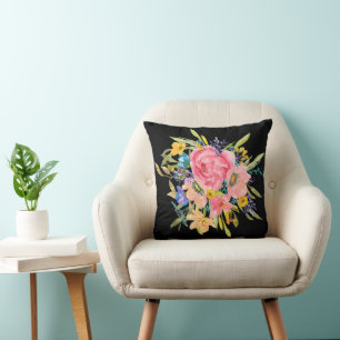 Watercolor Rose Floral Bouquet Cushion