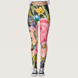 Watercolor Rose Floral Bouquet Leggings