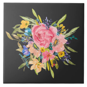 Watercolor Rose Floral Bouquet Tile