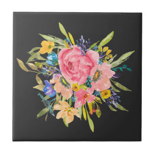 Watercolor Rose Floral Bouquet Tile