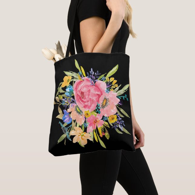 Watercolor Rose Floral Bouquet Tote Bag (Close Up)