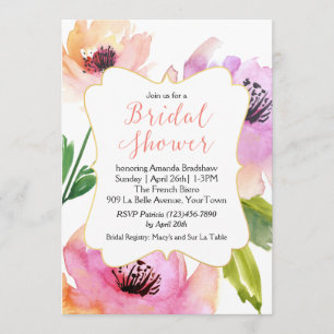 Watercolor Rose Floral Bridal Shower Invitation