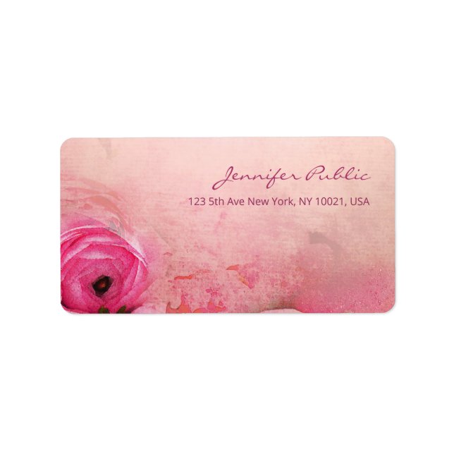 Watercolor Rose Floral Modern Hand Script Elegant Label (Front)