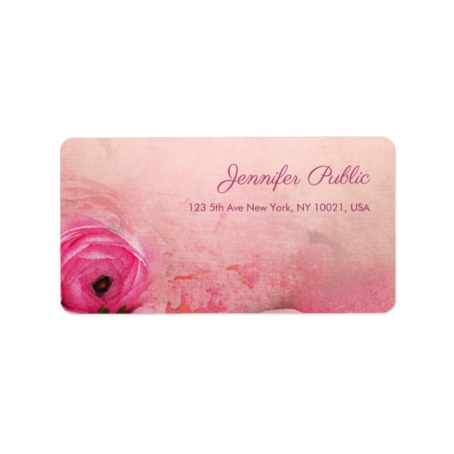 Watercolor Rose Floral Script Elegant Address Label (Front)