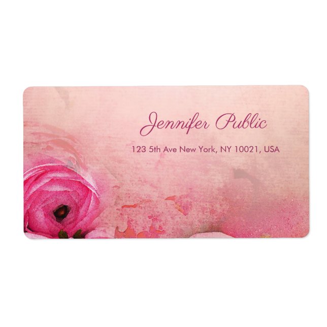 Watercolor Rose Floral Script Elegant Shipping (Front)