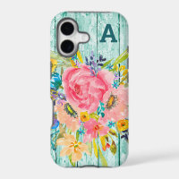 Watercolor Rose Floral Spray with Initial