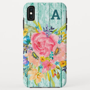 Watercolor Rose Floral Spray with Initial iPhone XS Max Case