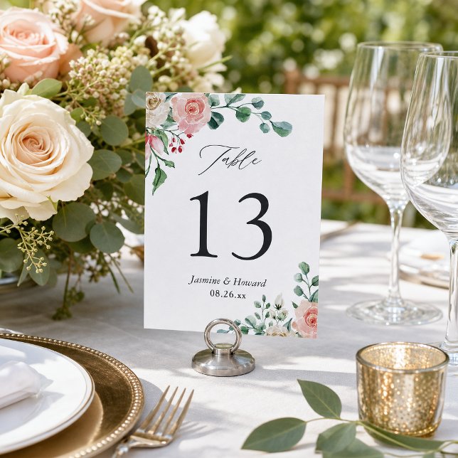 Watercolor Rose Floral Wedding Table Number (Creator Uploaded)