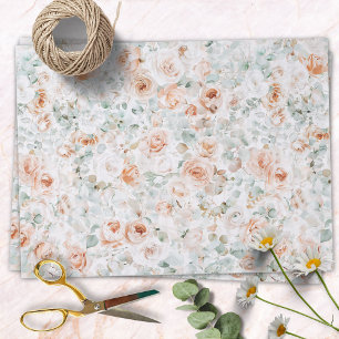 Watercolor Rose Flower Eucalyptus Leaves Floral Tissue Paper
