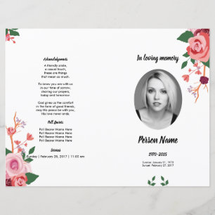WATERCOLOR ROSE FLOWER   Funeral Program Template
